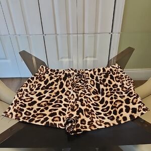 Leopard Print Women's Sleep Super Soft Shorts With Pockets Drawstring Size Lg